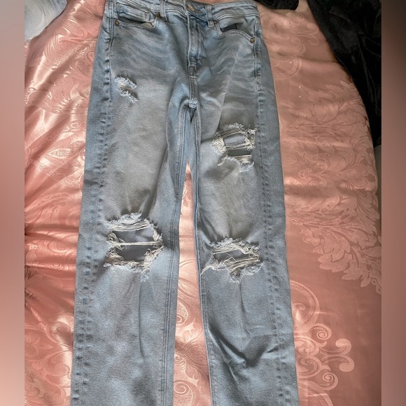 high waist / mom straight blue jeans - Picture 1 of 3